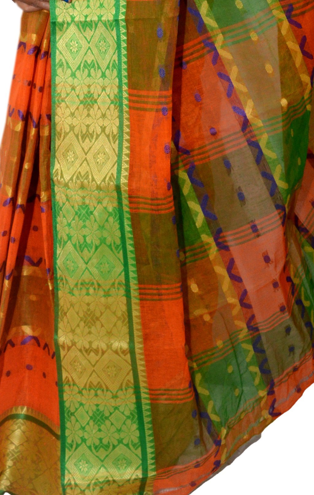 Orange Pure Cotton SonaJhuri Desiging Tant Saree (115)
